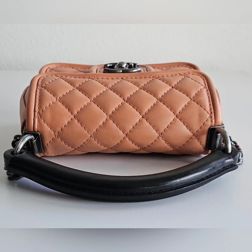 Chanel Peach Quilted Top Handle Flap Bag